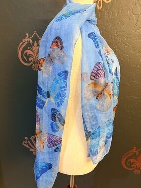 Light Blue Butterfly Print Scarf